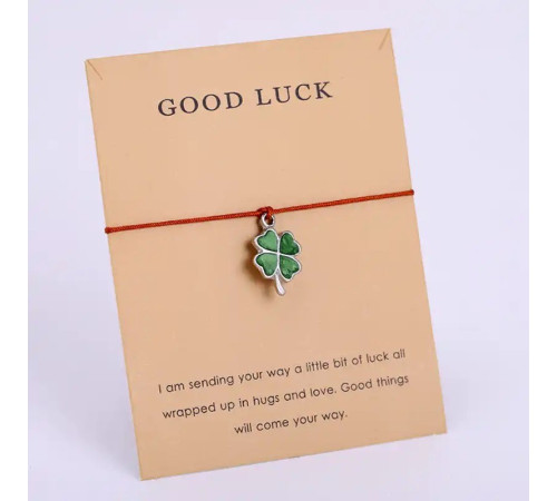 Браслет щасливого Зеленого Чотирилистного конюшини на удачу на червоній нитці