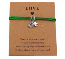 Браслет щасливого Чотирилистного конюшини на удачу на зеленій нитці з підковою Фортуни