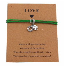 Браслет щасливого Чотирилистного конюшини на удачу на зеленій нитці з підковою Фортуни