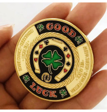Золота монета Зелений Чотирилистий Клевер Удачі гарна Фортуна