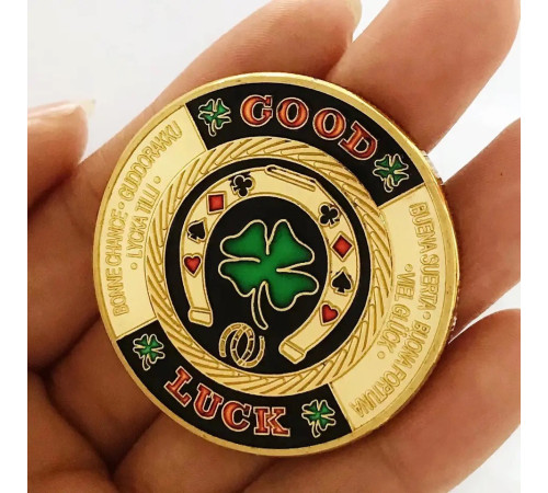 Золота монета Зелений Чотирилистий Клевер Удачі гарна Фортуна