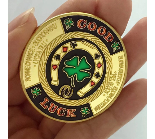Золота монета Зелений Чотирилистий Клевер Удачі гарна Фортуна