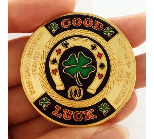 Золота монета Зелений Чотирилистий Клевер Удачі гарна Фортуна