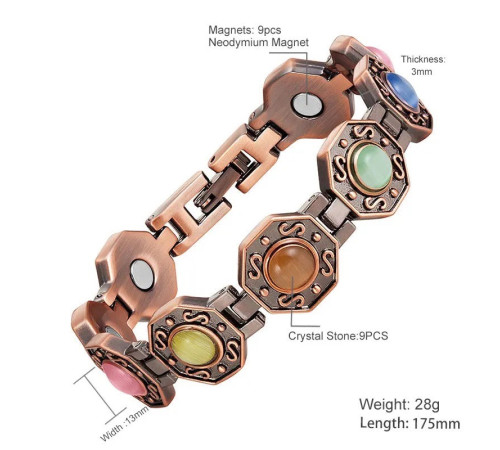 Мідний Браслет Багуа Восьмикутник із турмаліном і магнітами для здоров'я, гармонії та захисту