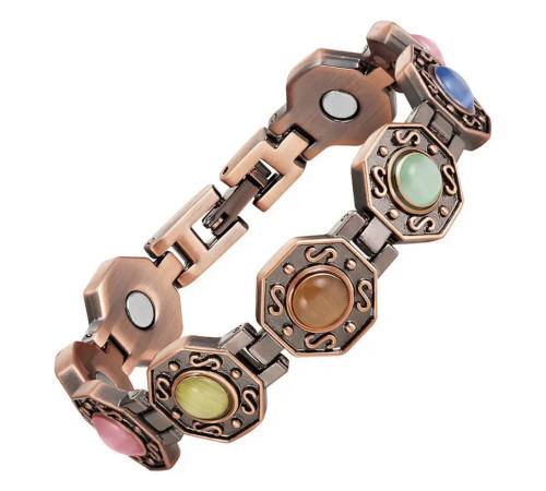 Мідний Браслет Багуа Восьмикутник із турмаліном і магнітами для здоров'я, гармонії та захисту