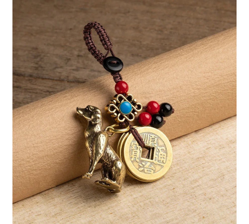 Брелок Грошова Собака з монетами китайськими для активізації процвітання