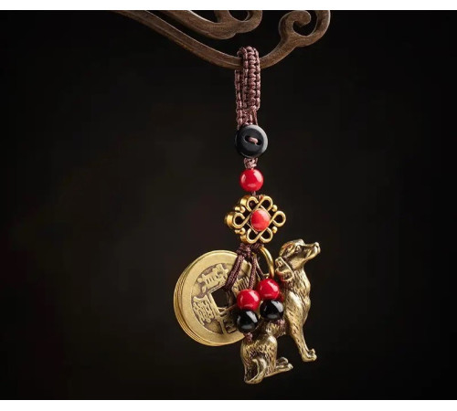 Брелок Грошова Собака з монетами китайськими для активізації процвітання
