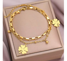 Золотий браслет широкий Чотирилистий Клевер на удачу