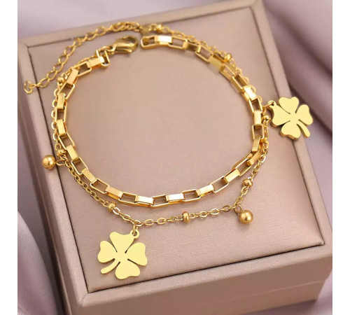 Золотий браслет широкий Чотирилистий Клевер на удачу