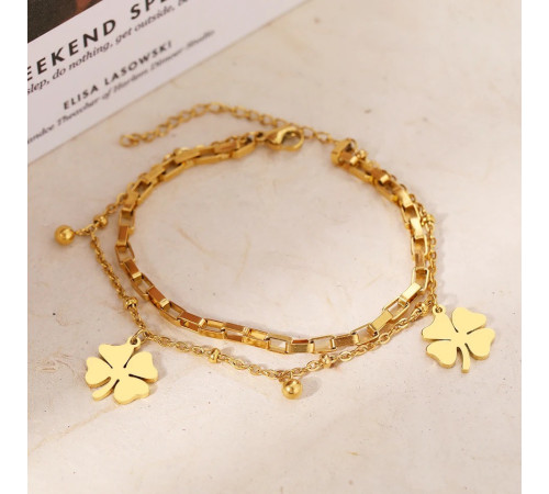 Золотий браслет широкий Чотирилистий Клевер на удачу