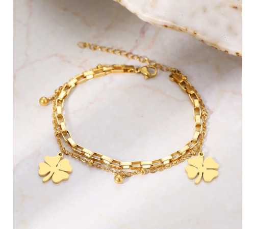 Золотий браслет широкий Чотирилистий Клевер на удачу