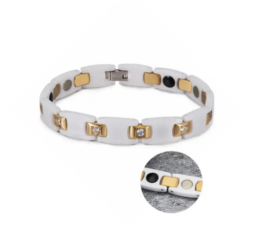 Турмаліновий білий браслет із германієм і магнітами та з камінням циркону 5в1