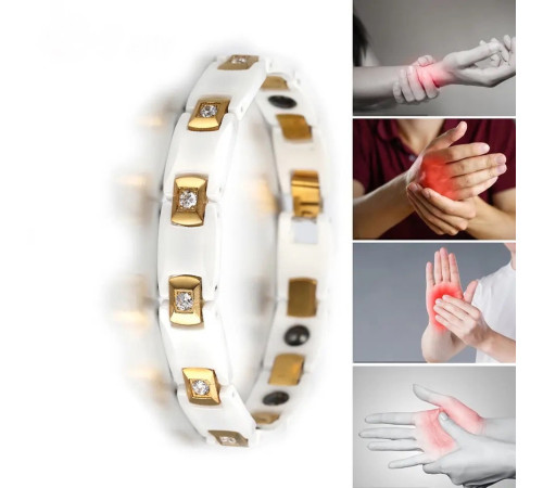 Турмаліновий білий браслет із германієм і магнітами та з камінням циркону 5в1