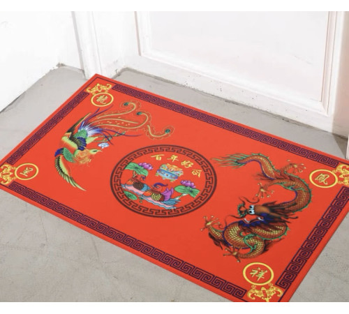Килимок придверний Дракон і Фенікс фен-шуй червоний великий 78х48 Процвітання дому