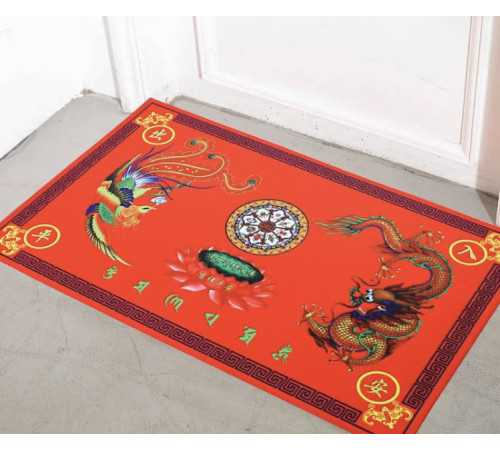 Килимок придверний Дракон і Фенікс фен-шуй червоний великий 78х48 Процвітання дому