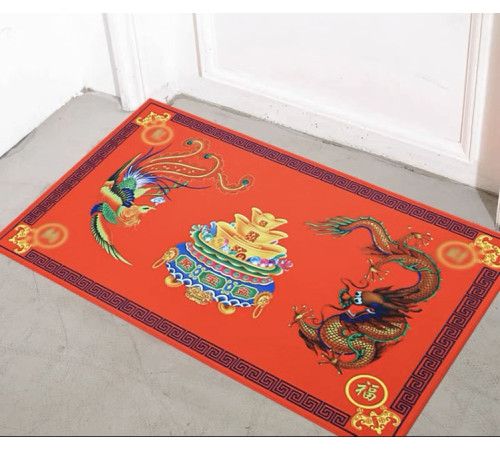 Килимок придверний Дракон і Фенікс фен-шуй червоний великий 78х48 Процвітання дому