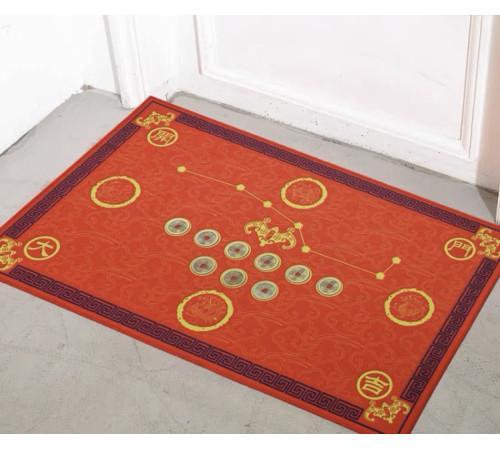 Килимок придверний червоний 9 китайських монет фен-шуй червоний великий 80х50 Процвітання дому