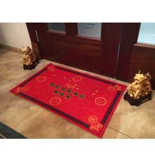 Грошовий килимок придверний червоний 9 китайських монет фен-шуй великий Процвітання будинку 80х50