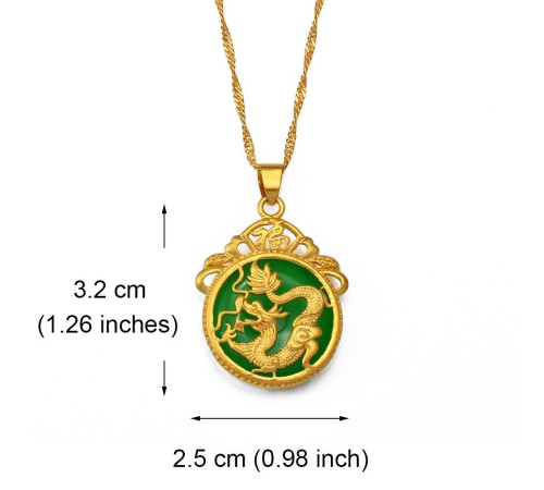 Золота підвіска Смарагдовий Дракон із зеленим обсидіаном влади, багатства, сили, відваги, справедливості