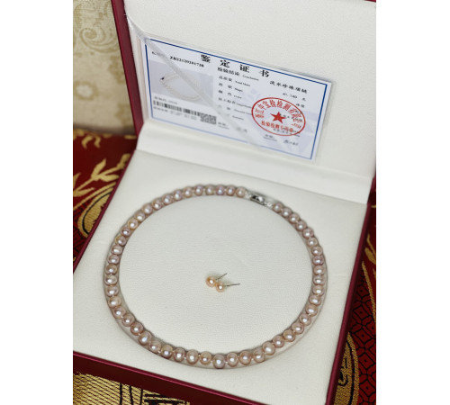 Перлове намисто з Малазійського морського рожевих перлів Akoya Клас AAA із сережками приносять багатство