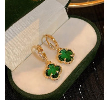 Позолочені Сережки з Чотирилистним Клевером із зеленим турмаліном для щастя