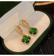 Позолочені Сережки з Чотирилистним Клевером із зеленим турмаліном для щастя