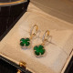 Позолочені Сережки з Чотирилистним Клевером із зеленим турмаліном для щастя