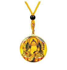 Тибетська підвіска Жовтий Джамбала Бурштиновий — тибетський бог багатства з мантрою