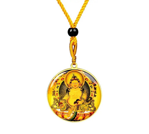 Тибетська підвіска Жовтий Джамбала Бурштиновий — тибетський бог багатства з мантрою