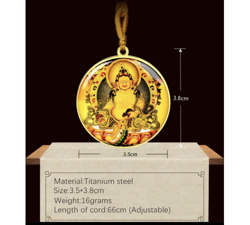 Тибетська підвіска Жовтий Джамбала Бурштиновий — тибетський бог багатства з мантрою