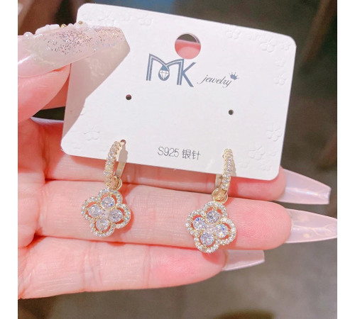 Золоті Сережки з Чотирилистним Клевером і фіанітами для багатства