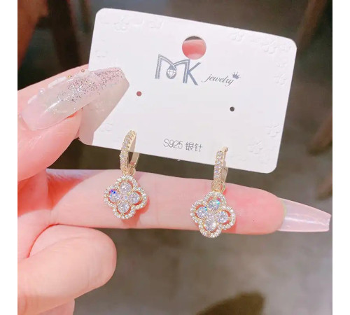 Золоті Сережки з Чотирилистним Клевером і фіанітами для багатства