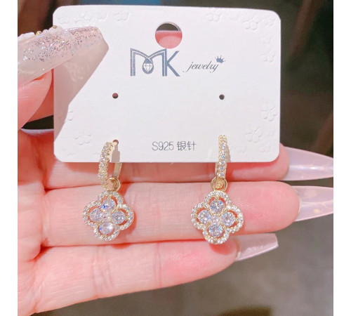 Золоті Сережки з Чотирилистним Клевером і фіанітами для багатства