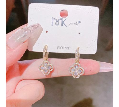 Золоті Сережки з Чотирилистним Клевером і фіанітами для багатства