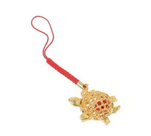 Брелок підвіска золота черепаха на червоній нитці для здоров'я й довговічності, удачі та багатства Тибету