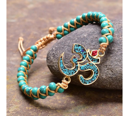 Тибетський браслет зі складом ОМ ручної роботи з бірюзи для нових можливостей і нової удачі та здоров'я