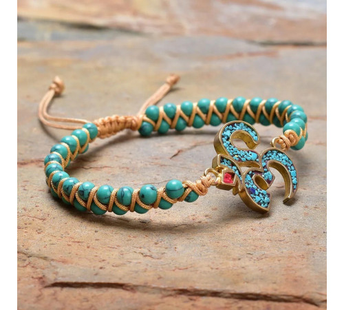Тибетський браслет зі складом ОМ ручної роботи з бірюзи для нових можливостей і нової удачі та здоров'я