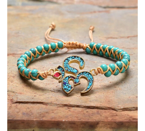 Тибетський браслет зі складом ОМ ручної роботи з бірюзи для нових можливостей і нової удачі та здоров'я