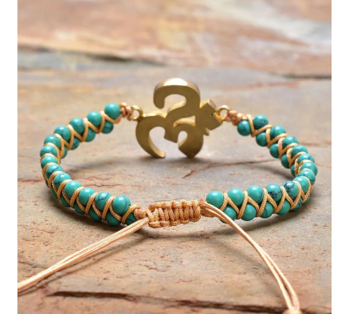 Тибетський браслет зі складом ОМ ручної роботи з бірюзи для нових можливостей і нової удачі та здоров'я