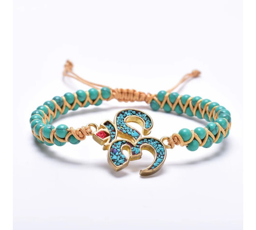 Тибетський браслет зі складом ОМ ручної роботи з бірюзи для нових можливостей і нової удачі та здоров'я
