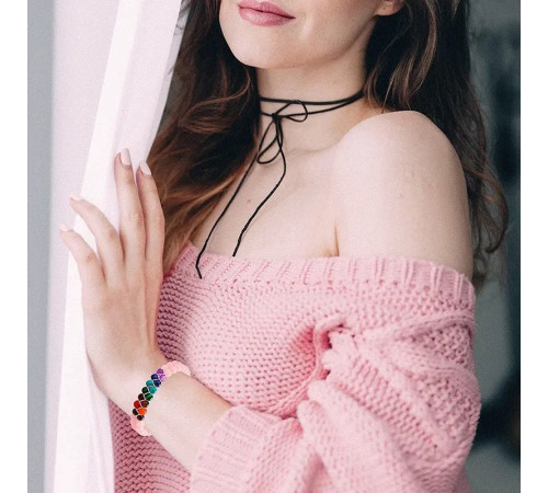 Тибетський браслет Життєвої Сили 7 Чакр для захисту та любові з рожевого агату