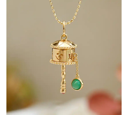 Золота підвіска Молильне колесо Ом Мані Паді Падме Хум Захищає й гармонізує простір удача зміцнюється