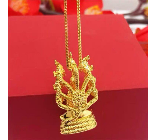 Золота підвіска Будда Медицини для захисту від перешкод для здоров'я й багатства з драконами
