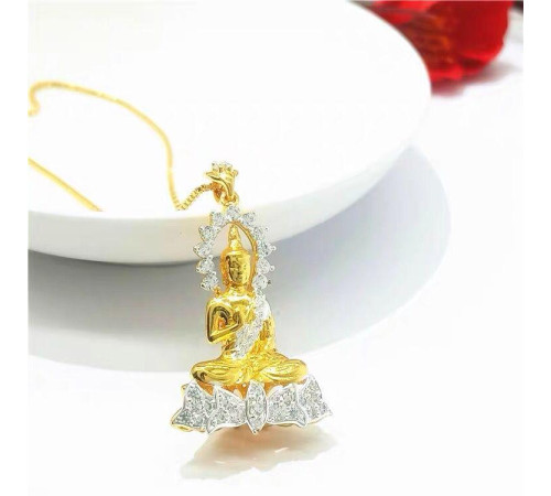 Золота підвіска Будда Медицини з фіанітами дарує здоров'я, зцілення на фізичному, фінансовому рівні