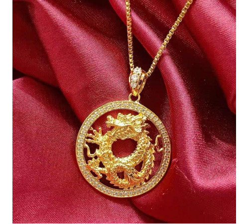 Золота підвіска Чарівний Дракон із фіанітами для достатку, удачі, щастя й несподіване багатство