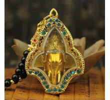 Золота ексклюзивна підвіска Ганеша для бізнесу, торгівлі, достатку, добробуту та мудрості з оніксом