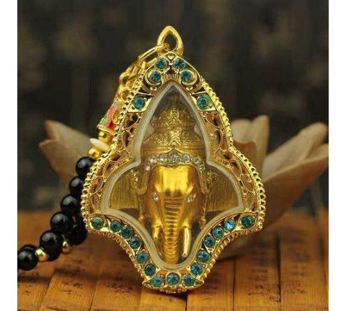 Золота ексклюзивна підвіска Ганеша для бізнесу, торгівлі, достатку, добробуту та мудрості з оніксом