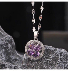 Срібна підвіска Чотирилиста конюшина з обертовим конюшином і аметистом для удачі, Процвітання, Здоров'я