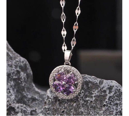 Срібна підвіска Чотирилиста конюшина з обертовим конюшином і аметистом для удачі, Процвітання, Здоров'я