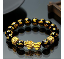 Браслет Пі Яо з оніксу з мантрами «Ом Мані Паді Хум» для великих грошей і захисту аури